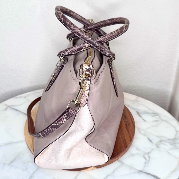 COACH Morgan Color Block Pebble Leather w/Exotic Embossed Trim Satchel/Crossbody - Picture 7 of 15